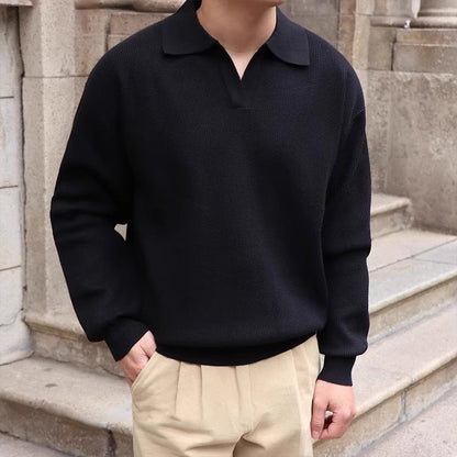 Men's Breathable Polo Sweater - Classic Comfortable Long Sleeve