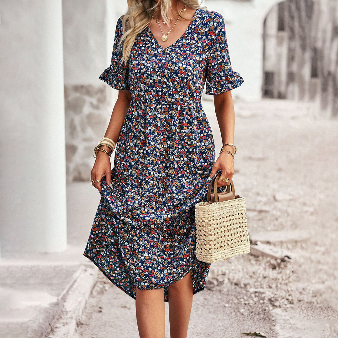 Elegant Floral Womens Casual Midi Dress