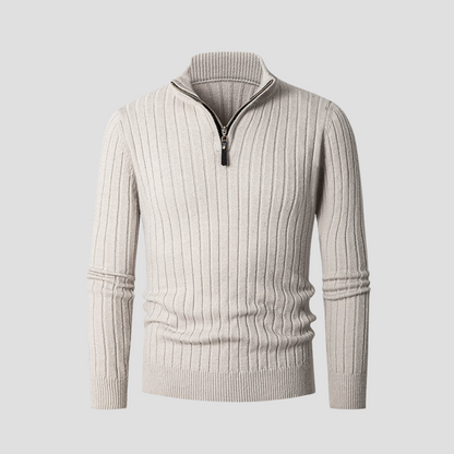 Men’s Vertical Rib Quarter-Zip Knit Sweater