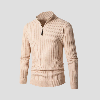 Men’s Vertical Rib Quarter-Zip Knit Sweater