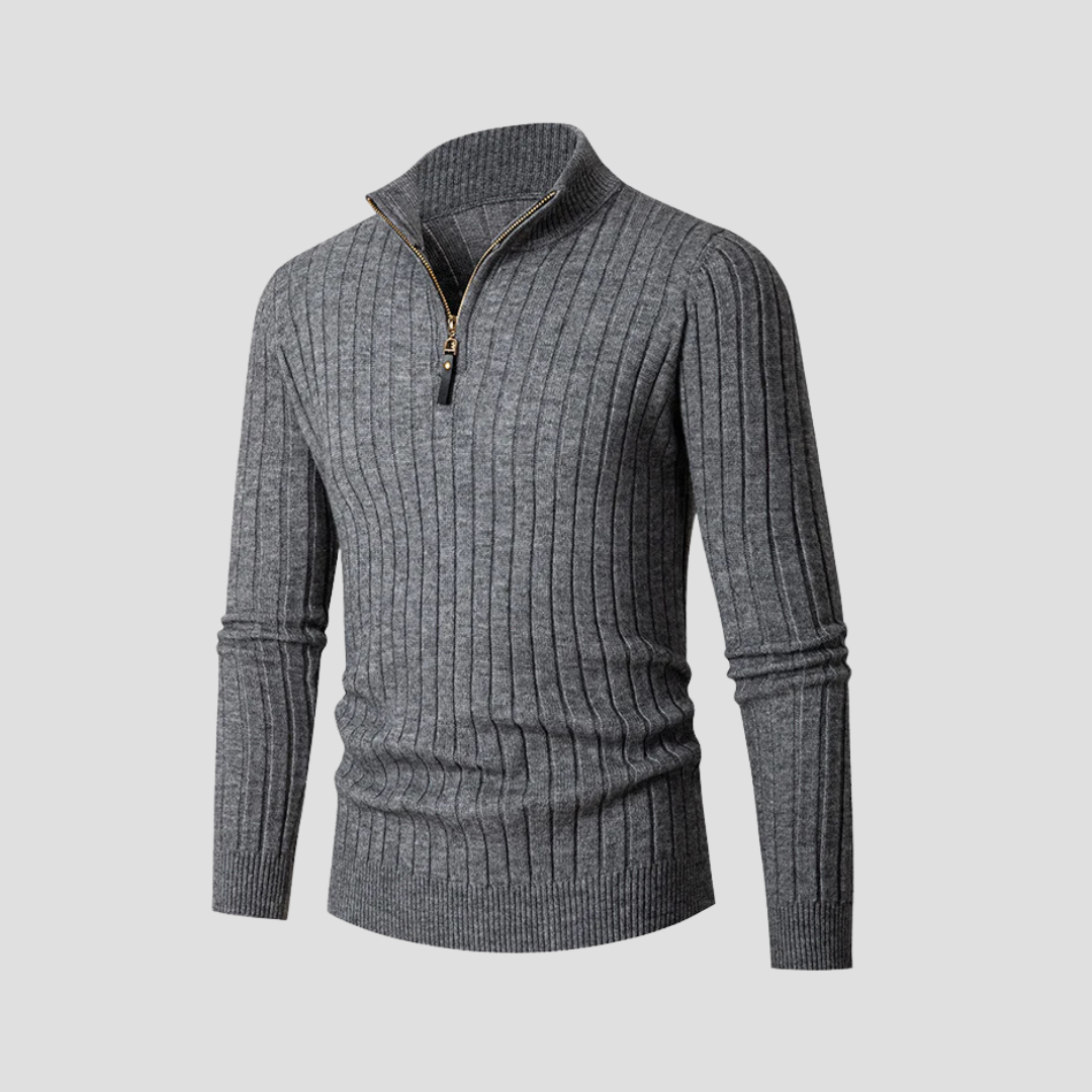 Men’s Vertical Rib Quarter-Zip Knit Sweater