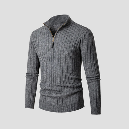 Men’s Vertical Rib Quarter-Zip Knit Sweater