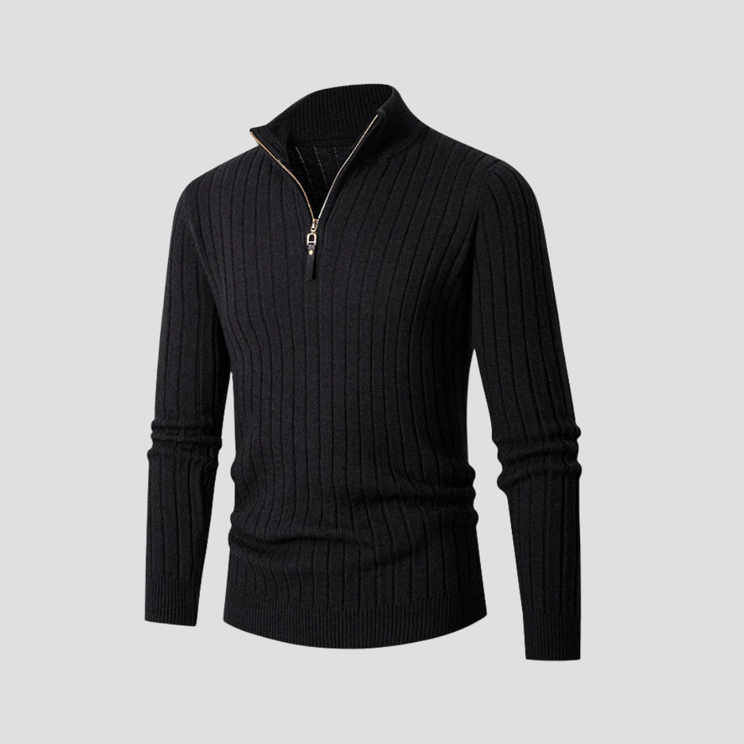 Men’s Vertical Rib Quarter-Zip Knit Sweater