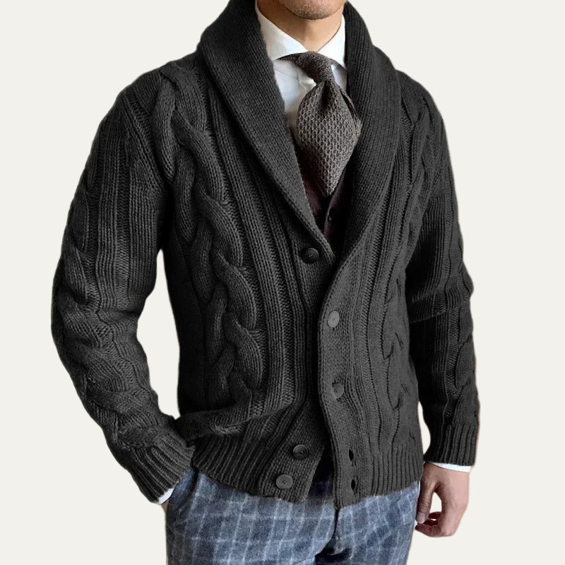 Men’s Heavy Cable Knit Shawl Cardigan