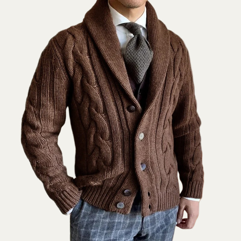 Men’s Heavy Cable Knit Shawl Cardigan