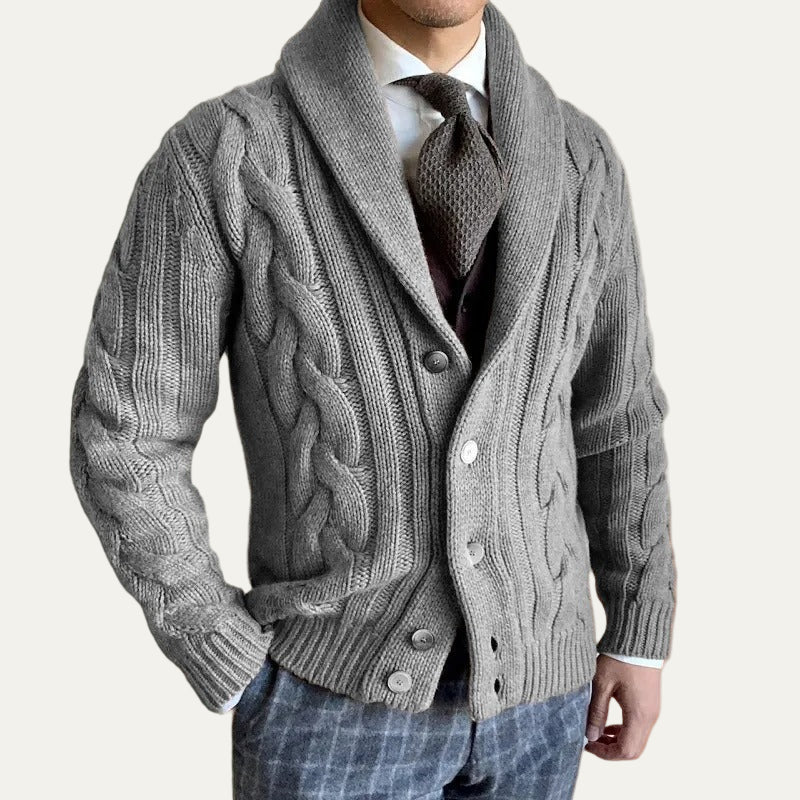 Men’s Heavy Cable Knit Shawl Cardigan