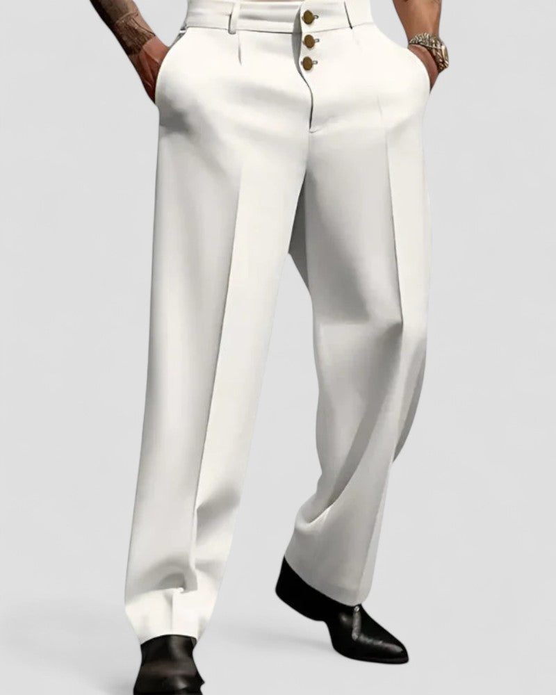 Elegant Cotton Blend Wide Leg Tailored Trousers for Men
