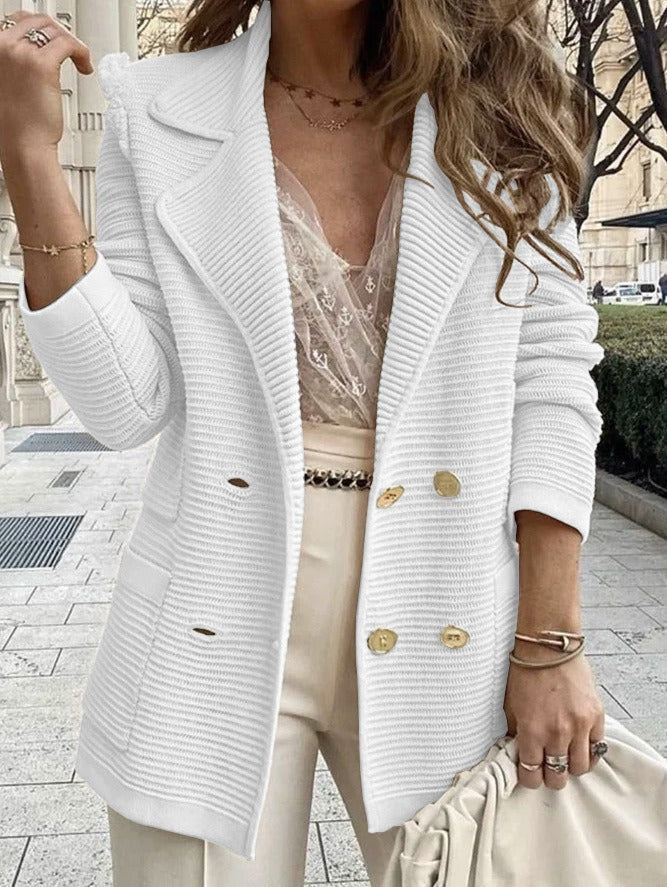 Mica | Women's Double-Breasted Jacket – Elegant Tailored Ribbed Blazer with Lapel Collar for Work and Casual Wear