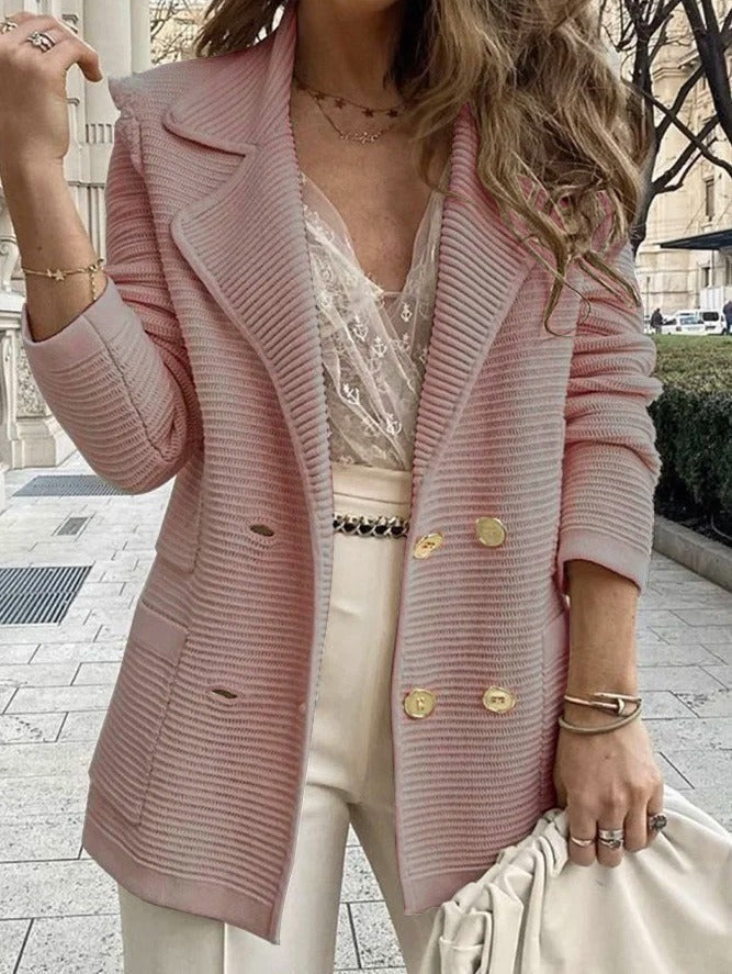 Mica | Women's Double-Breasted Jacket – Elegant Tailored Ribbed Blazer with Lapel Collar for Work and Casual Wear