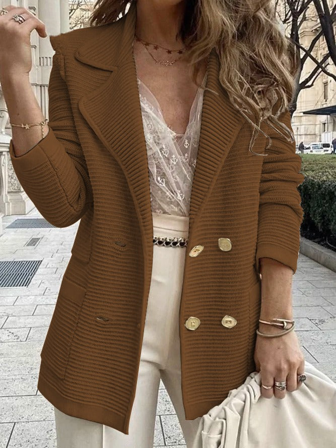 Mica | Women's Double-Breasted Jacket – Elegant Tailored Ribbed Blazer with Lapel Collar for Work and Casual Wear
