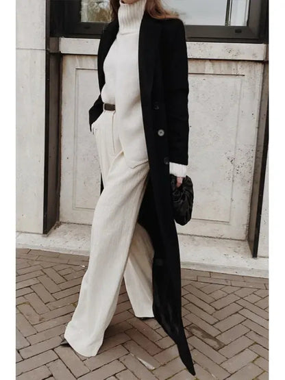Shaina | Women’s Full-Length Wool Coat – Elegant Double-Breasted Tailored Design with Notched Lapel for Winter