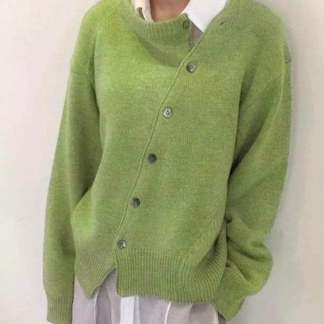 Shaira | Women’s Wool Blend Knit Coat – Elegant Asymmetrical Button Jacket with Relaxed Fit for Winter