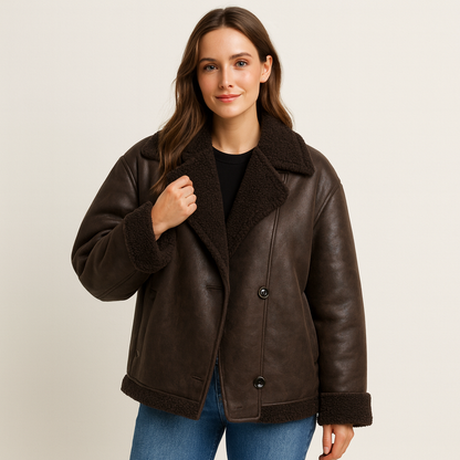 Angelica | Brown Leather Fleece Jacket