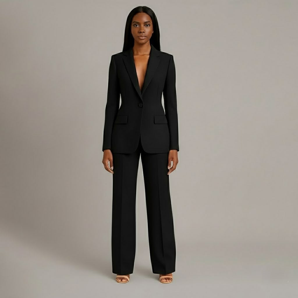 Elegant Classic Ladies Suit with Fitted Long Jacket