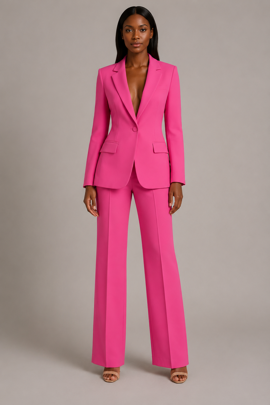 Elegant Classic Ladies Suit with Fitted Long Jacket