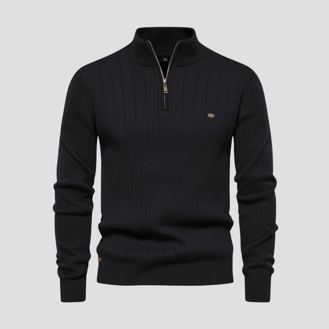 Men’s Quarter-Zip Ribbed Knit Sweater