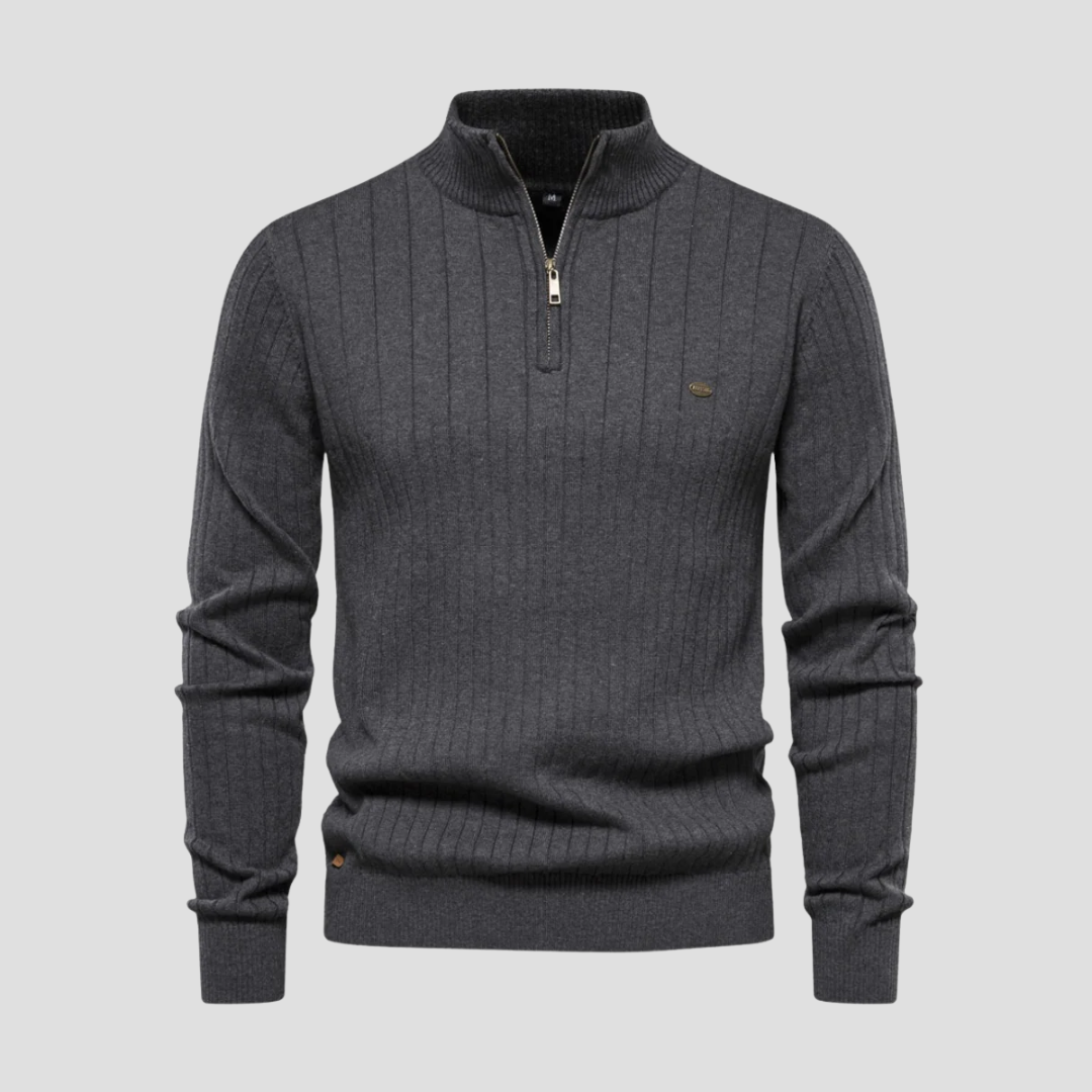 Men’s Quarter-Zip Ribbed Knit Sweater