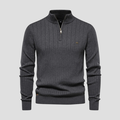 Men’s Quarter-Zip Ribbed Knit Sweater