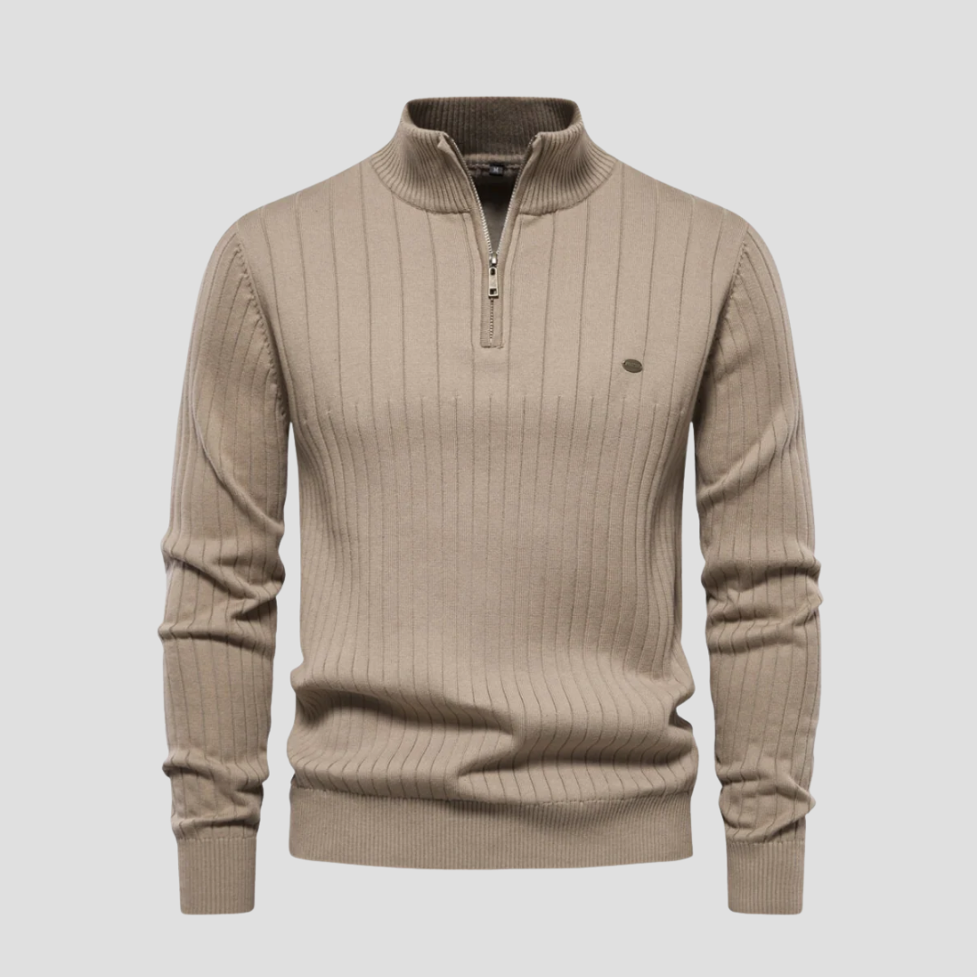 Men’s Quarter-Zip Ribbed Knit Sweater