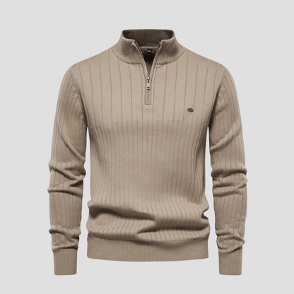 Men’s Quarter-Zip Ribbed Knit Sweater