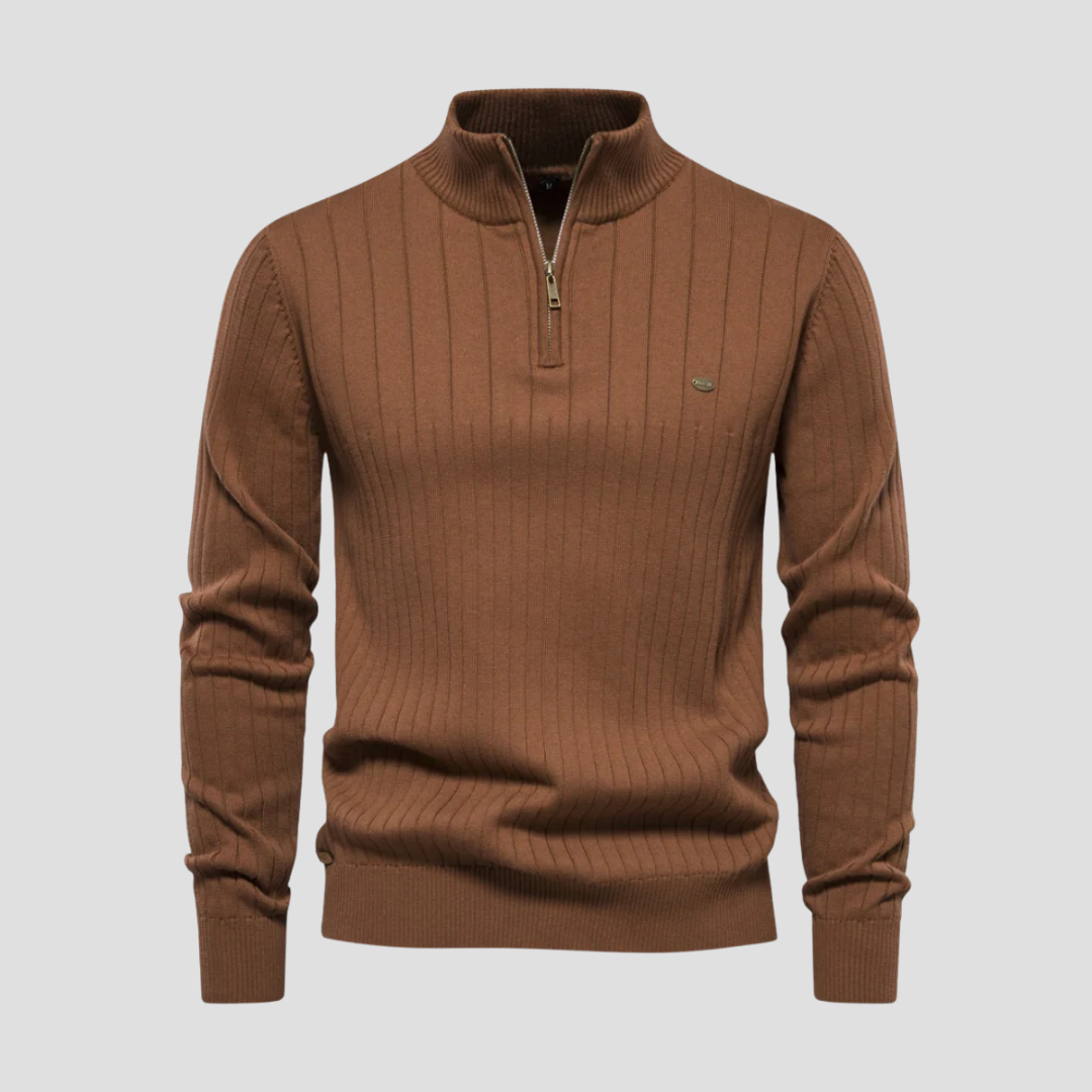 Men’s Quarter-Zip Ribbed Knit Sweater