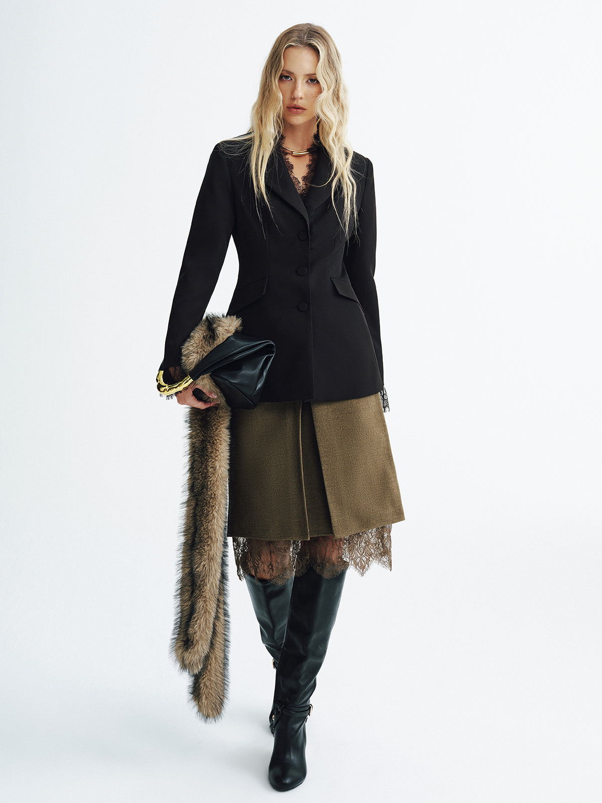 Everlee | Women’s Modern Lace Trim Tailored Blazer