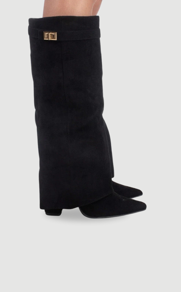 Women's Chic Tall Suede Boots - Black - BritishElegance