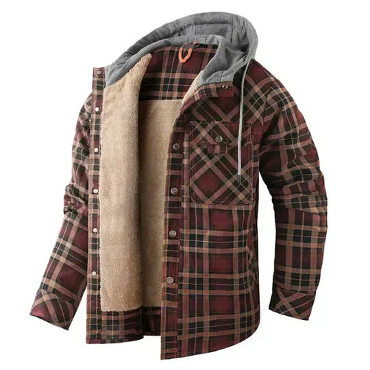 Cevori Stylish Plaid Hooded Shirt Jacket