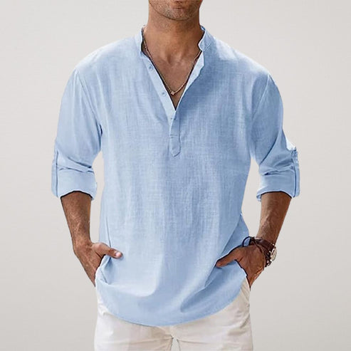 Classic Casual Linen Henley Shirt