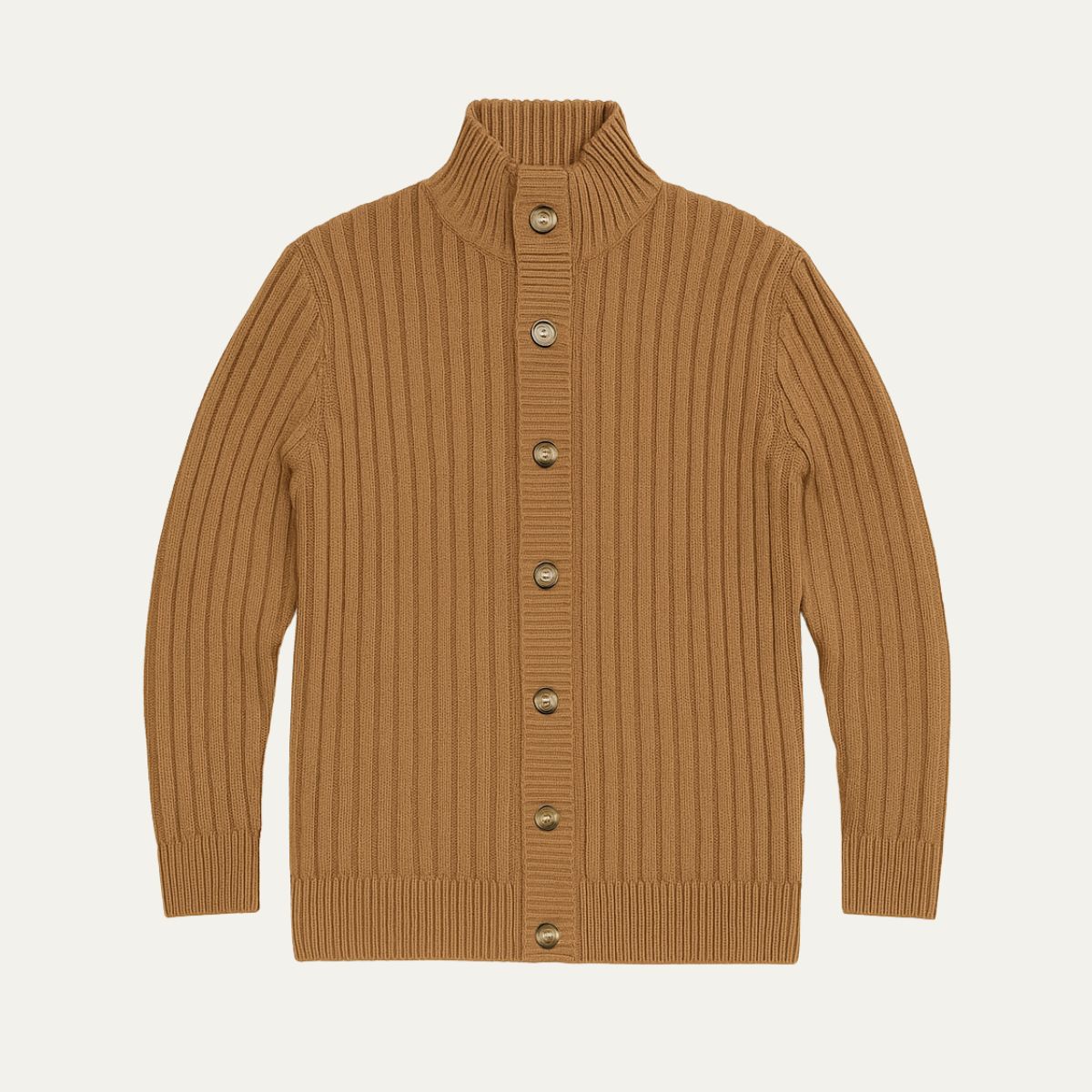 Men’s Wide Rib Knit Mock Neck Cardigan with Button Front