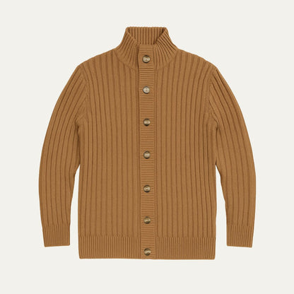 Men’s Wide Rib Knit Mock Neck Cardigan with Button Front