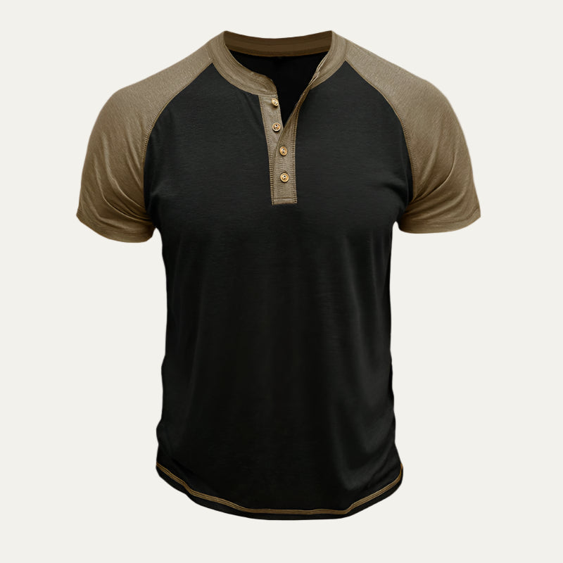 Men’s Raglan Sleeve Short Henley Shirt