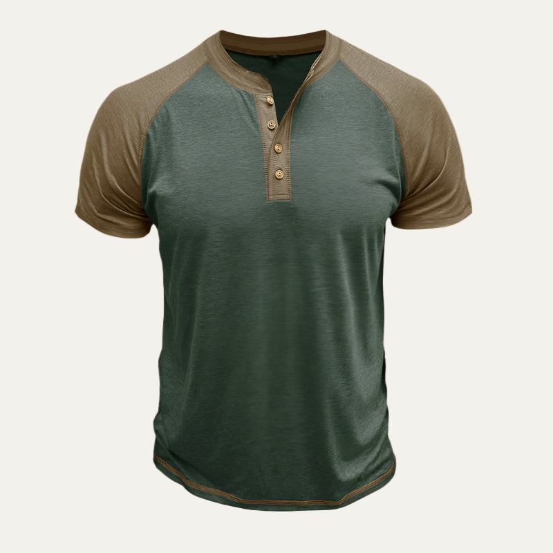 Men’s Raglan Sleeve Short Henley Shirt