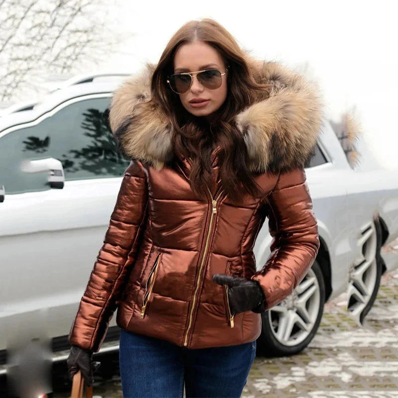Joana | Women's Quilted Puffer Jacket – Fashionable Slim Fit Winter Coat with Faux Fur Hood