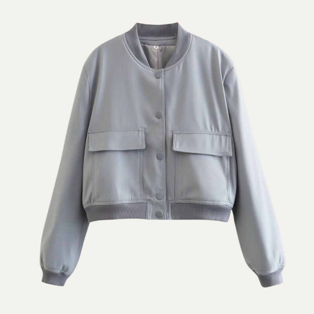 Women’s Oversized Cropped Bomber Jacket with Pockets
