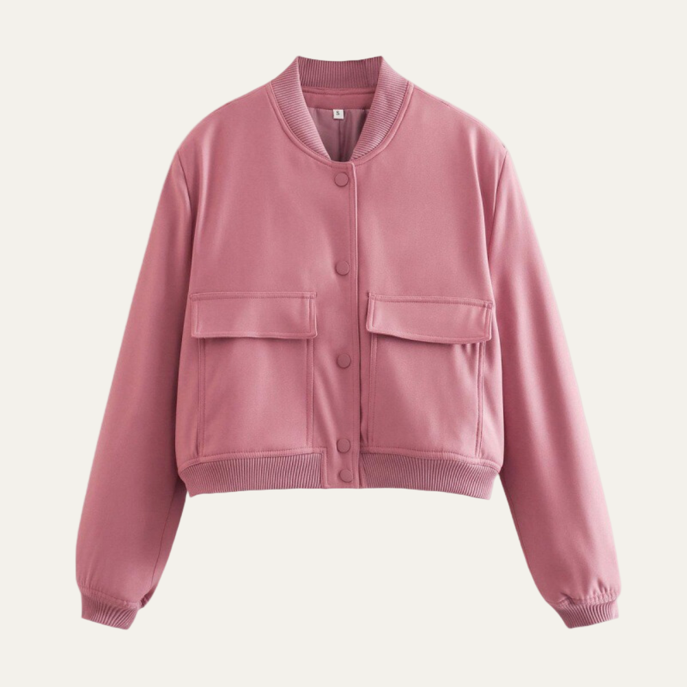 Women’s Oversized Cropped Bomber Jacket with Pockets