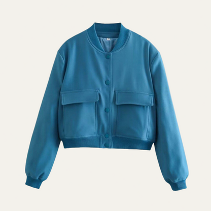 Women’s Oversized Cropped Bomber Jacket with Pockets