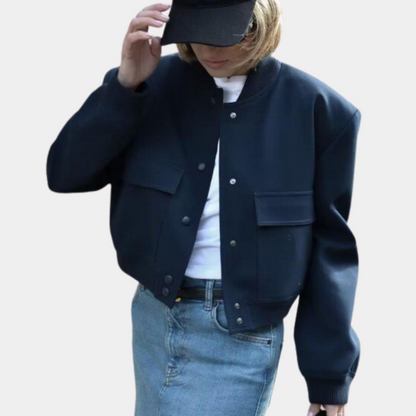 Women’s Oversized Cropped Bomber Jacket with Pockets