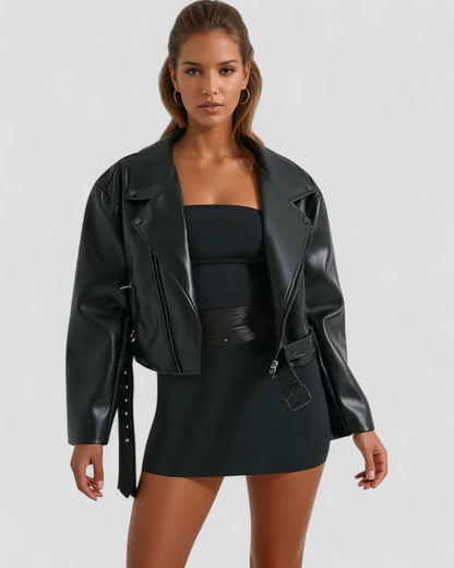 Women’s Black Cropped Leather Jacket