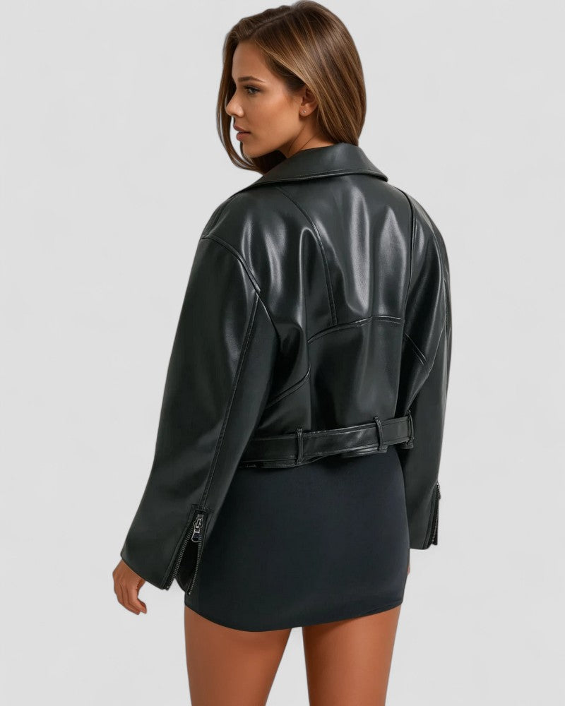 Women’s Black Cropped Leather Jacket