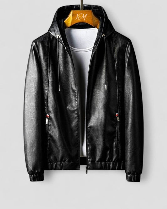 Men’s Casual Faux Leather Hoodie