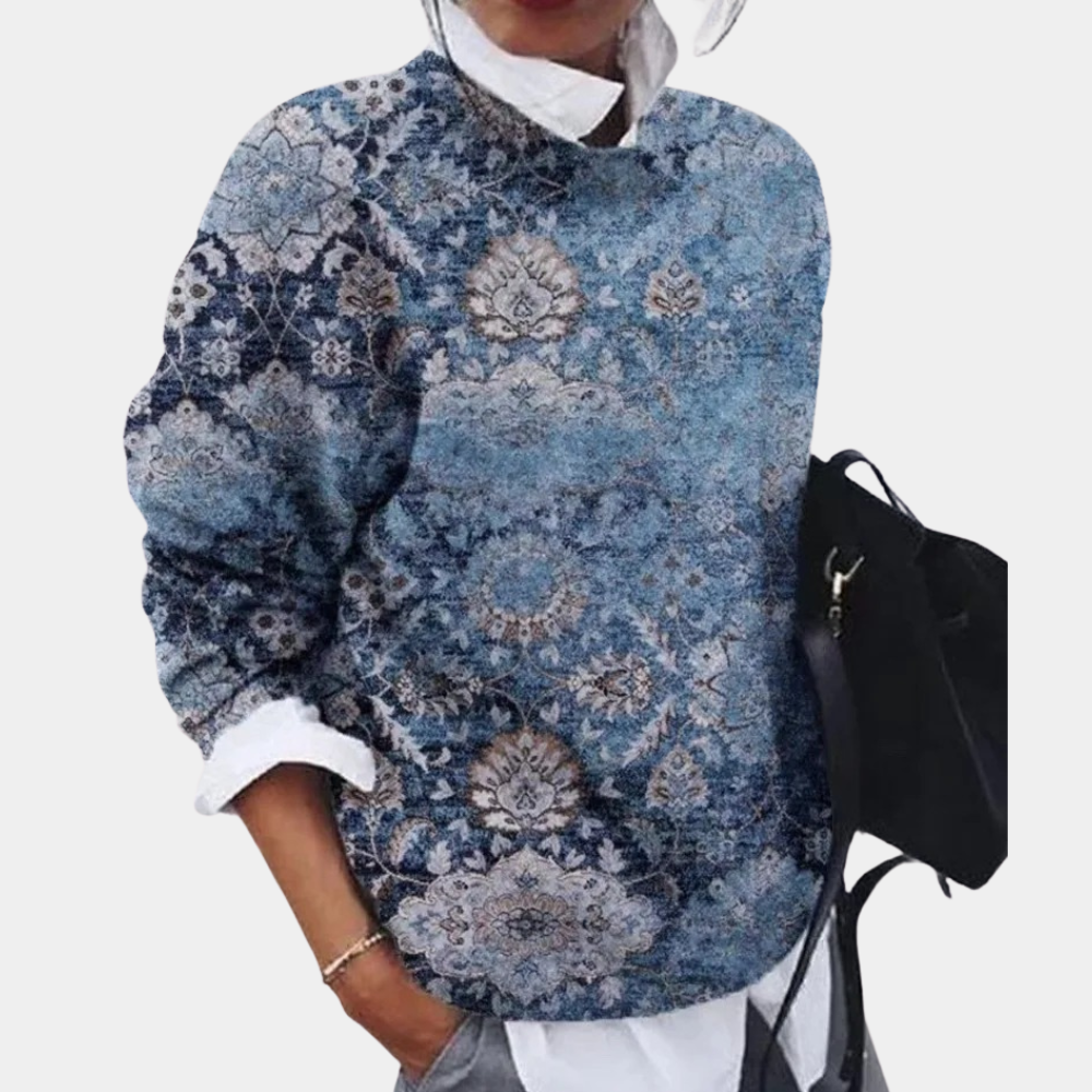 Colorful Graphic Crew Neck Sweater for Women