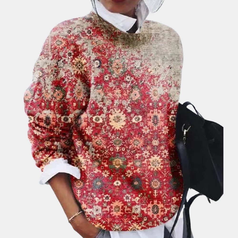 Colorful Graphic Crew Neck Sweater for Women