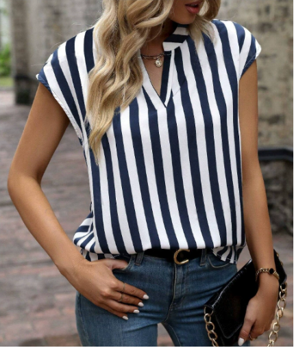 Relaxed Fit V Neck Summer Blouse - BritishElegance