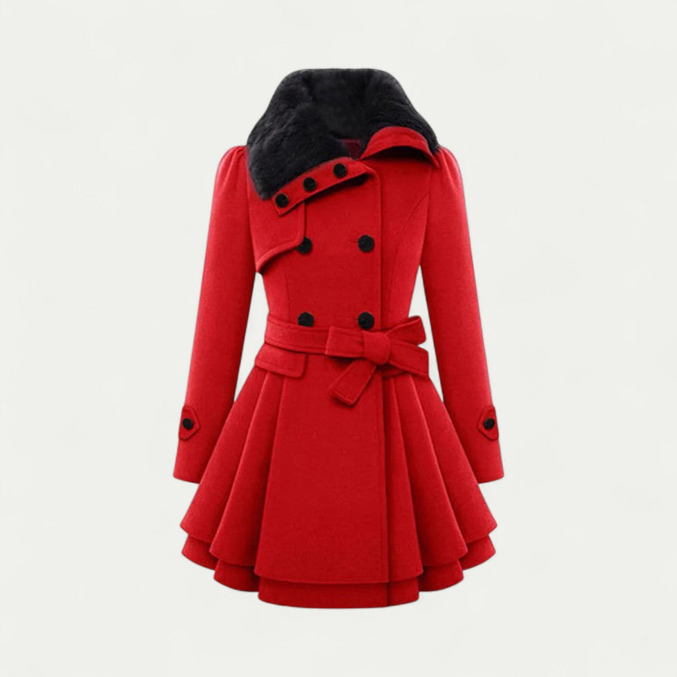 Women’s Belted Plush Collar Trench Coat