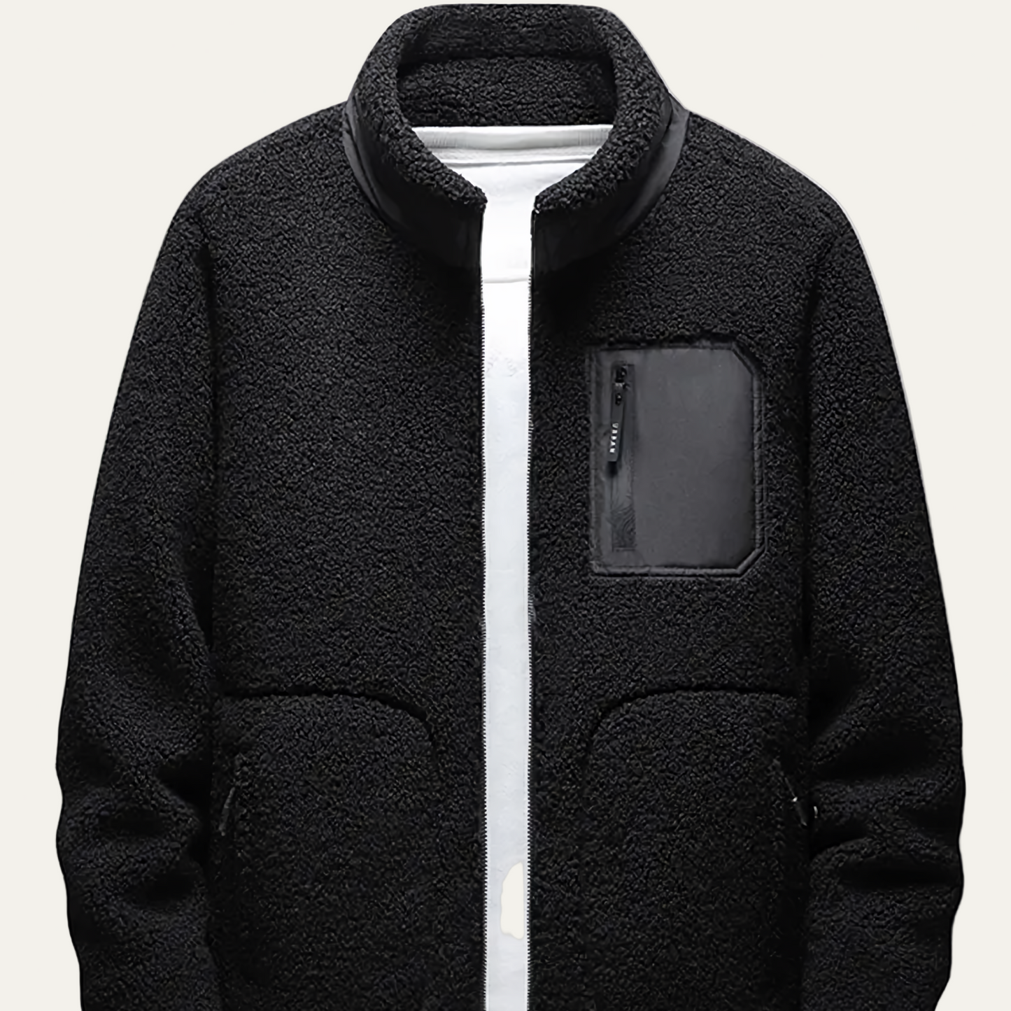 Men’s Zip Front Fleece Jacket with Contrast Chest Pocket