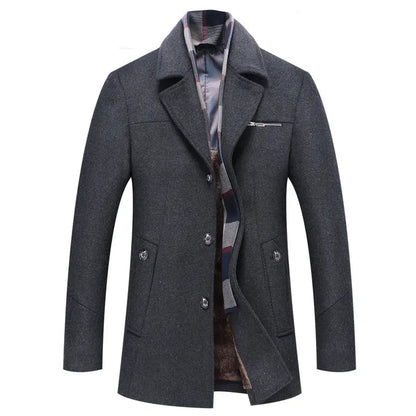 Fleece-Lined Coat with Plaid Collar for Men