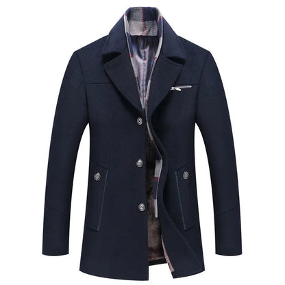 Fleece-Lined Coat with Plaid Collar for Men
