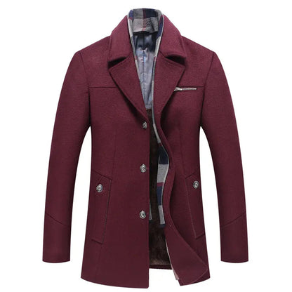 Fleece-Lined Coat with Plaid Collar for Men