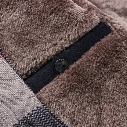 Fleece-Lined Coat with Plaid Collar for Men